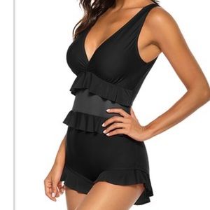 NWT Black Ruffle Cross-Back One-Piece Swimsuit